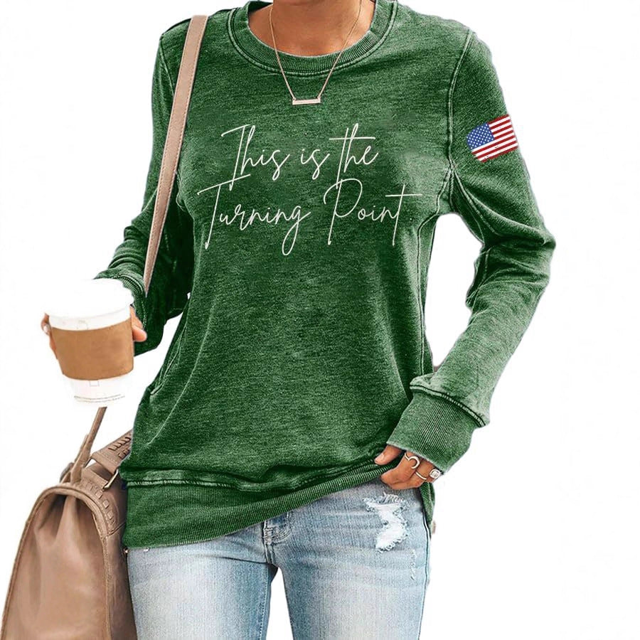 Women's American Flag Print Crew Neck Long Sleeve Top