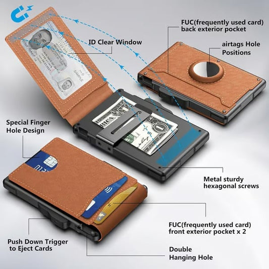 🔥Last Day 49% OFF🔥Wallet for Men - with Pop Up Aluminum Case Money Clip Slim Leather Slots Credit Card Holder RFID Blocking Bifold Minimalist Wallet