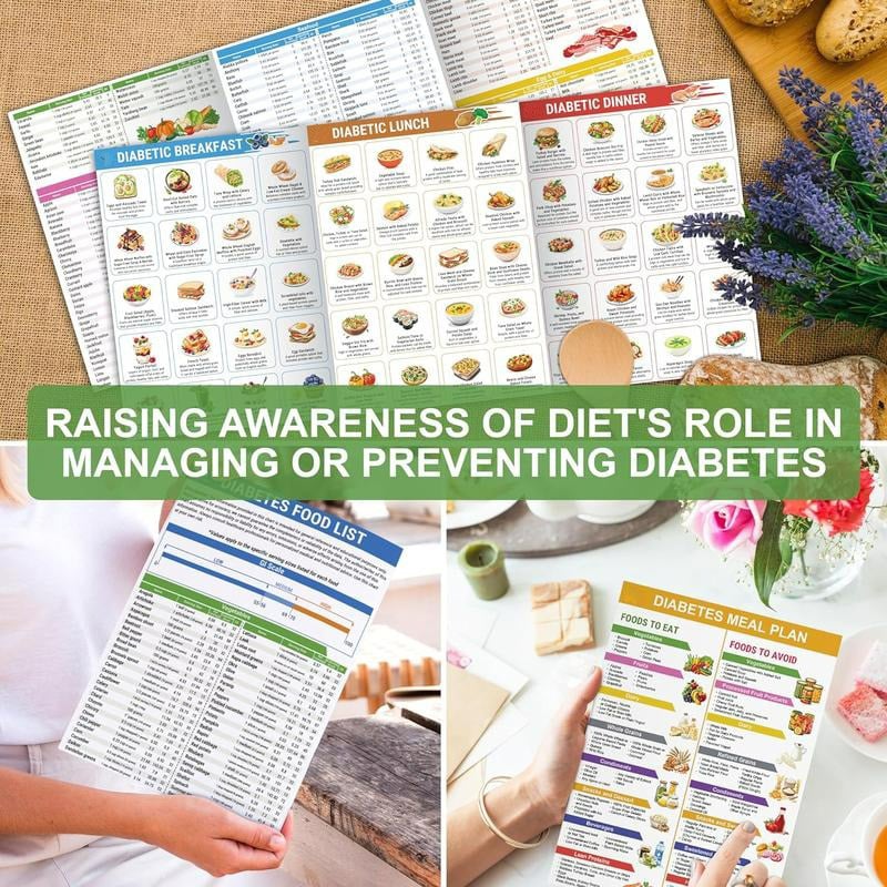 🎁Last Day Sale 48% OFF - 3 Count Diabetes Food List & Meal Planner - Low GI Foods, Calories, Glycemic Index, and Vitamin Chart