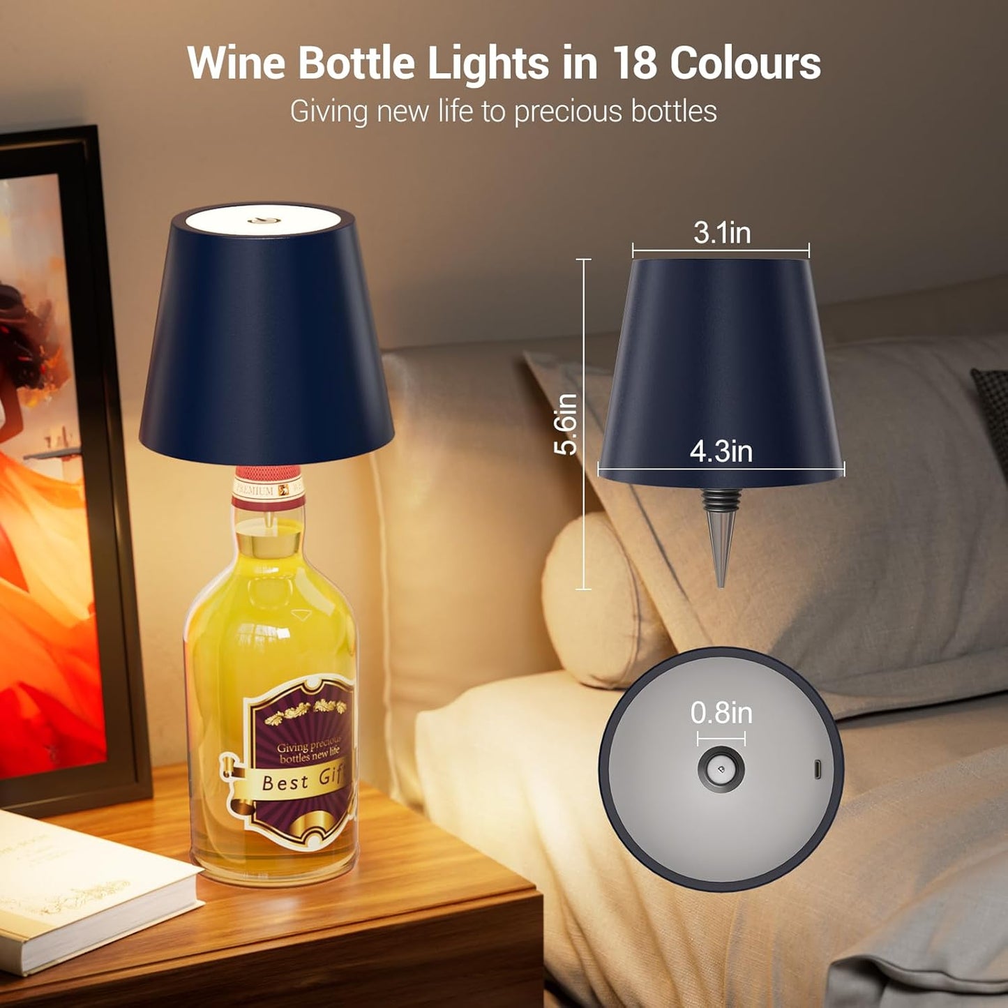 Wireless Bottle Lamp – 3-Color Rechargeable Touch Light