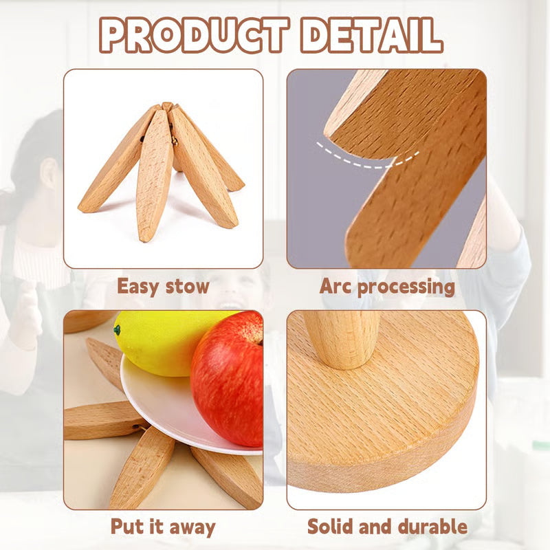 Natural Wood Trivet Set – 4 Pieces with Tree Stand