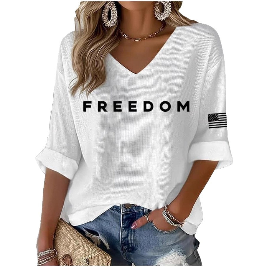 Women's Freedom Print Waffle Long Sleeve T-Shirt