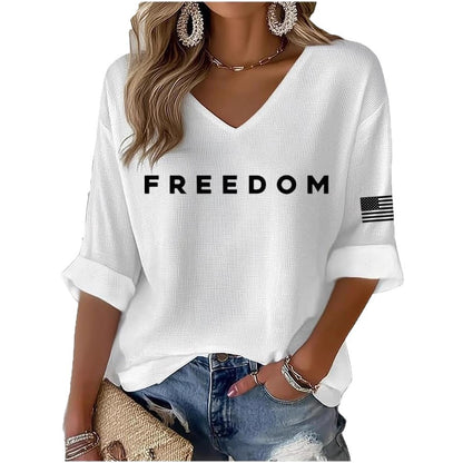 Women's Freedom Print Waffle Long Sleeve T-Shirt