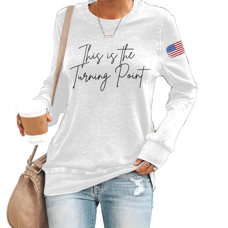 Women's American Flag Print Crew Neck Long Sleeve Top