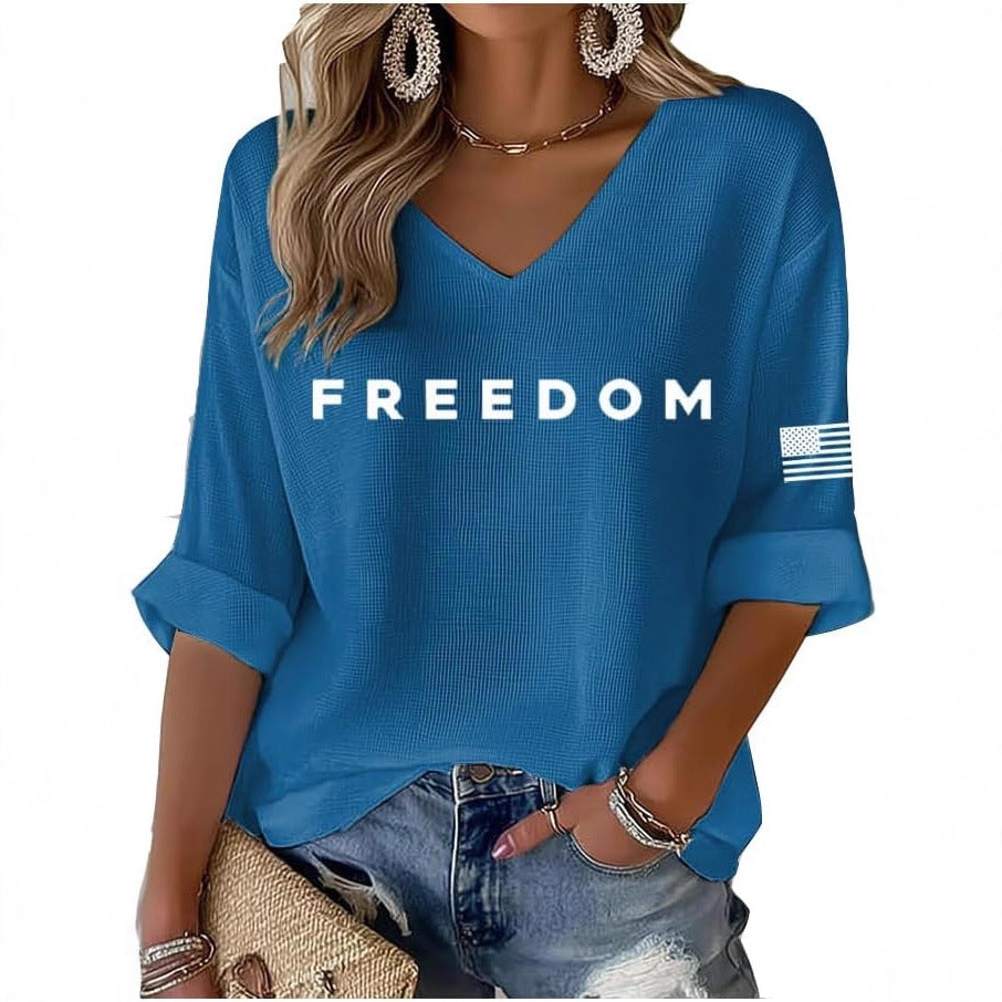 Women's Freedom Print Waffle Long Sleeve T-Shirt