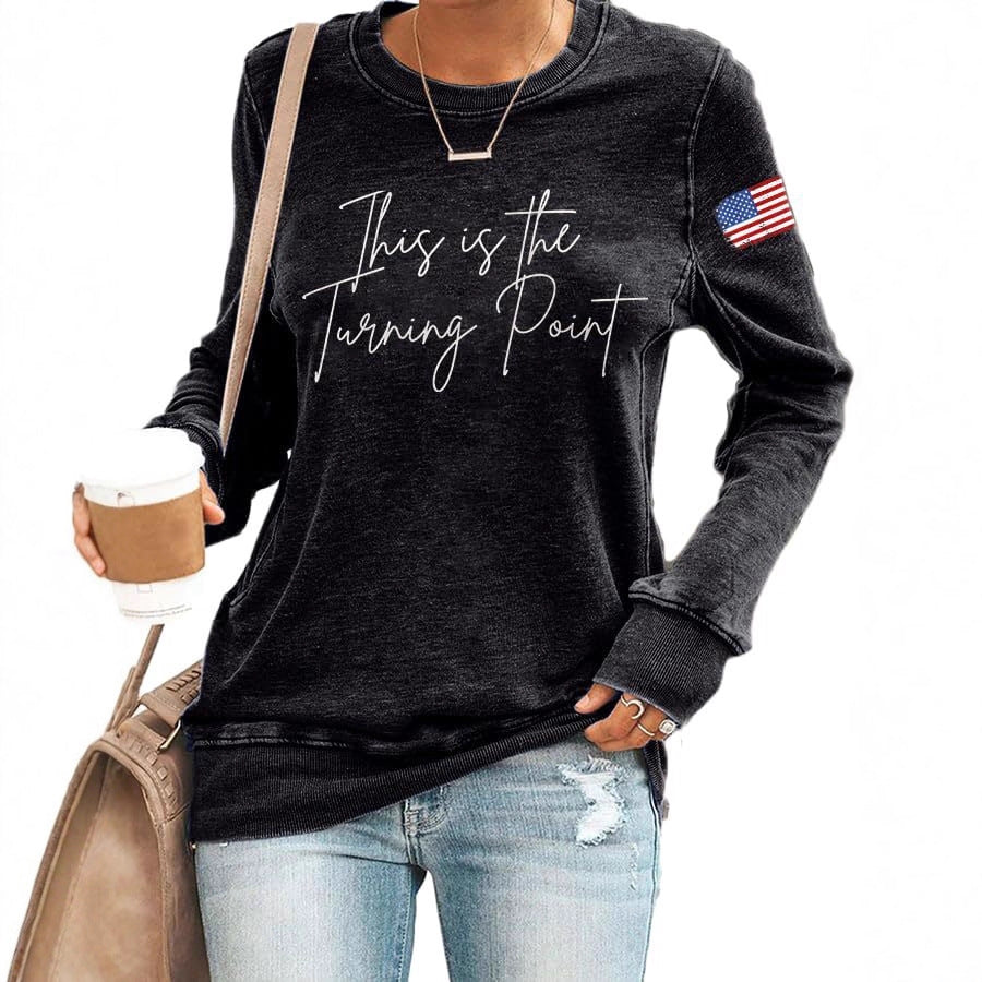 Women's American Flag Print Crew Neck Long Sleeve Top