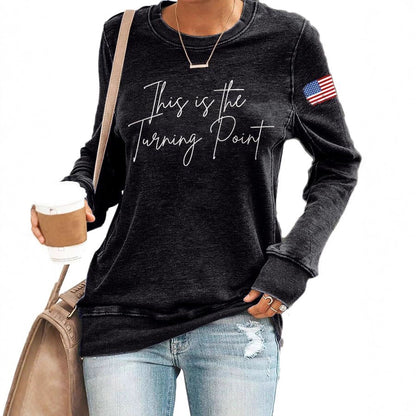 Women's American Flag Print Crew Neck Long Sleeve Top