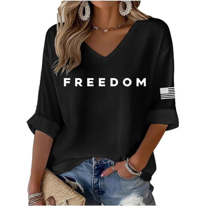 Women's Freedom Print Waffle Long Sleeve T-Shirt