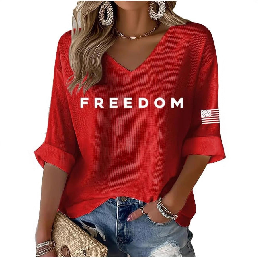 Women's Freedom Print Waffle Long Sleeve T-Shirt