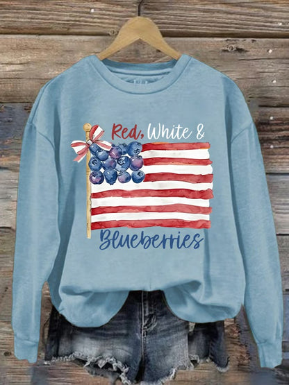Women's Red White And Blueberries Printed Sweatshirt
