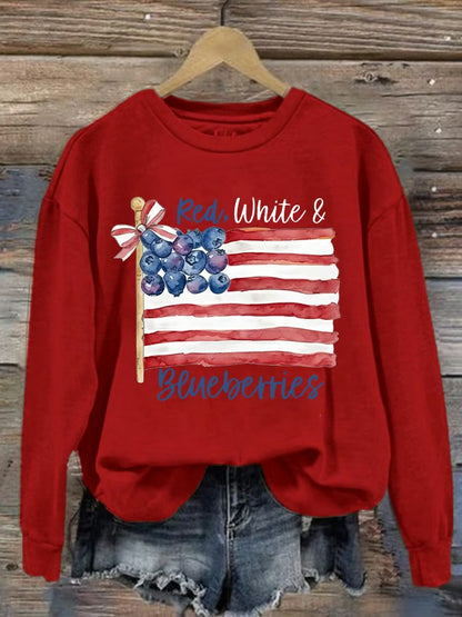 Women's Red White And Blueberries Printed Sweatshirt