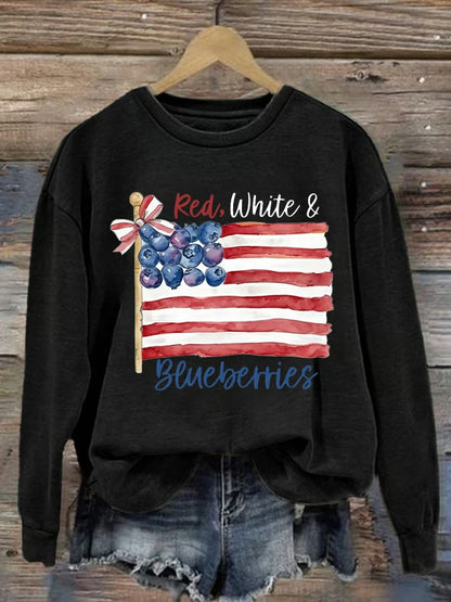 Women's Red White And Blueberries Printed Sweatshirt
