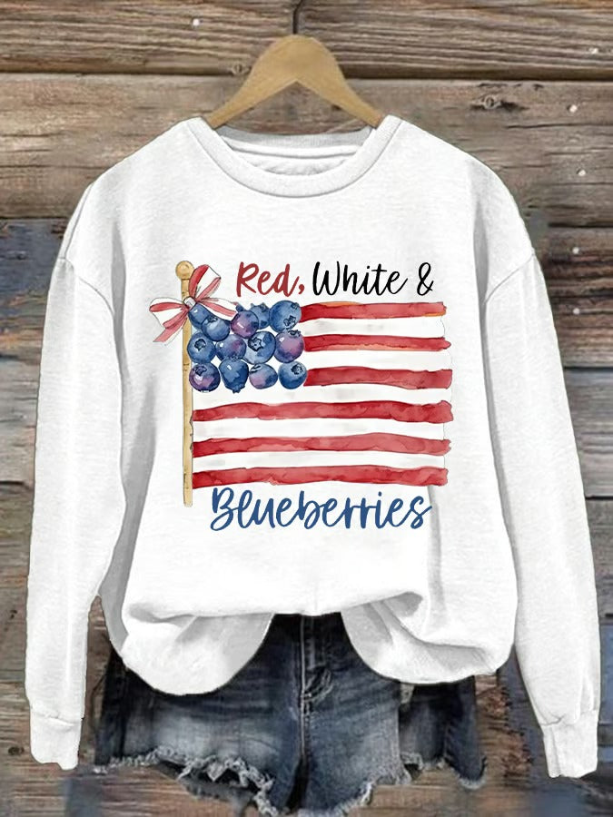 Women's Red White And Blueberries Printed Sweatshirt
