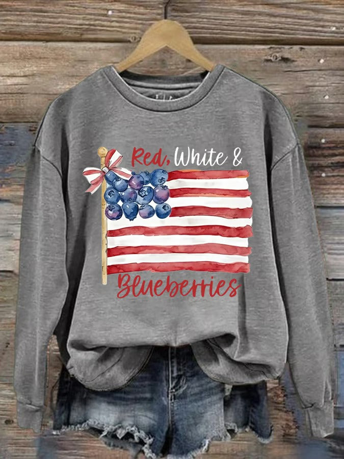 Women's Red White And Blueberries Printed Sweatshirt
