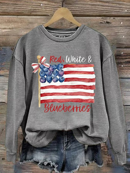 Women's Red White And Blueberries Printed Sweatshirt