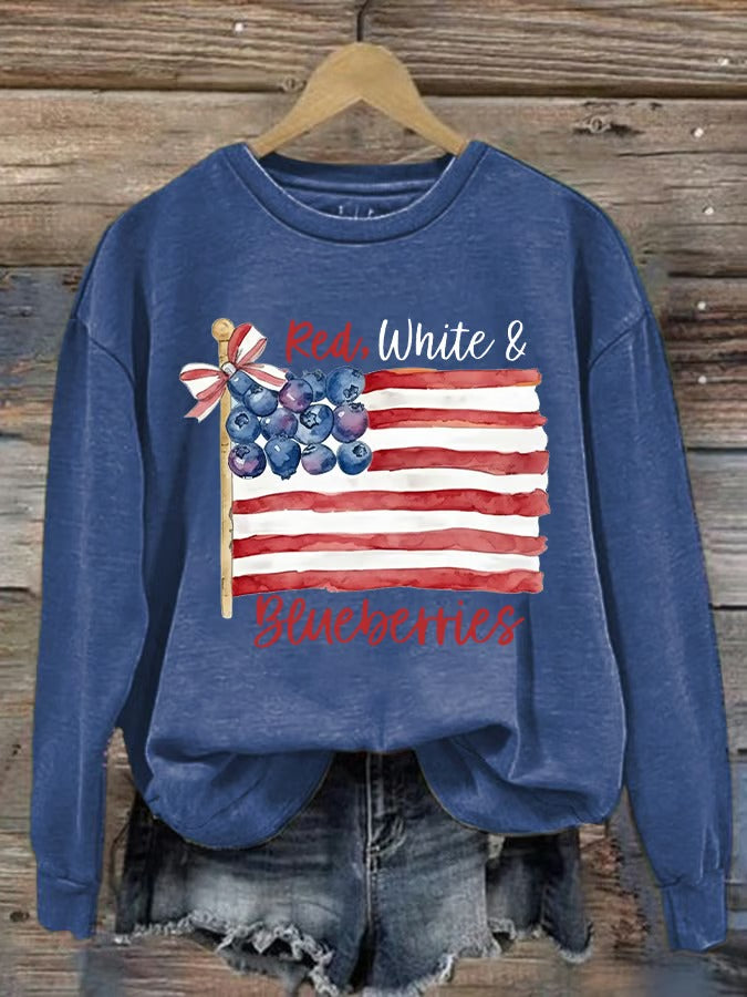 Women's Red White And Blueberries Printed Sweatshirt