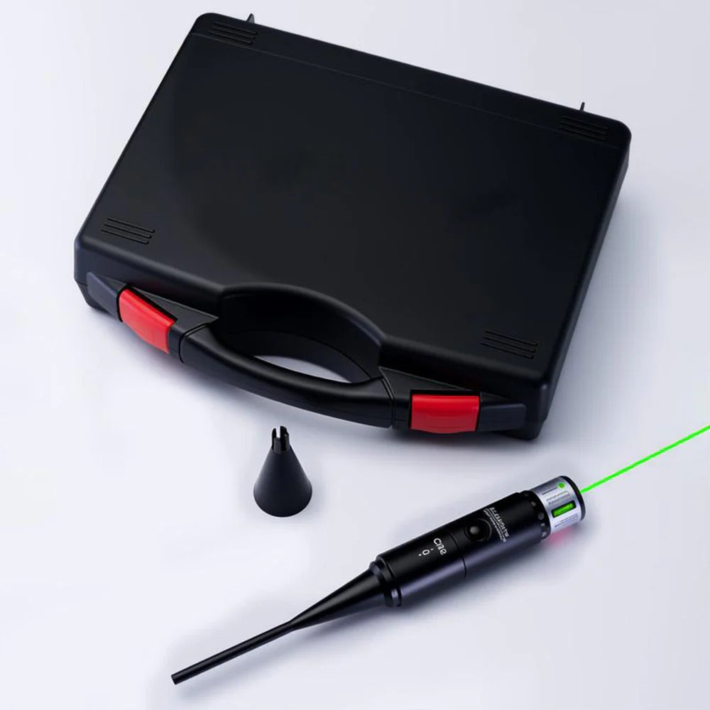 Universal Laser Bore Sighter Kit — Red/Green Aperture, 32 Adapters for All Calibers